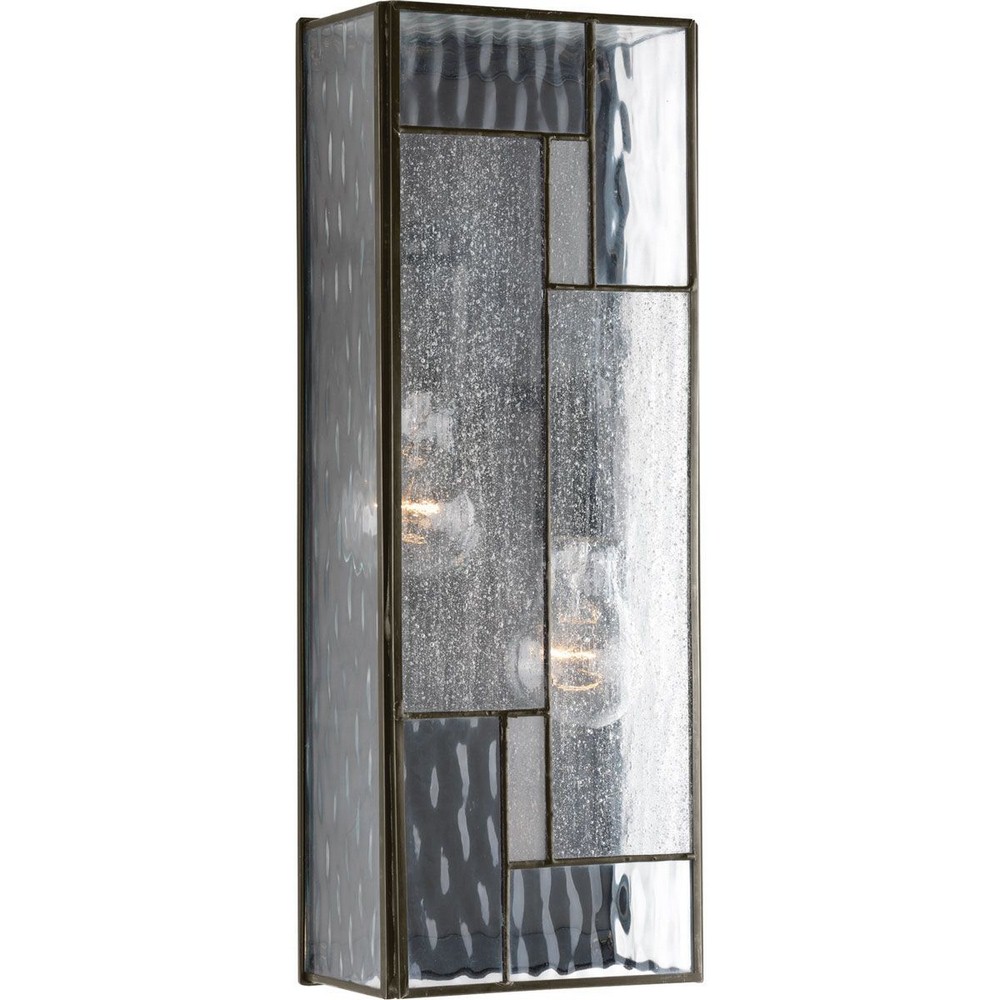 Progress Lighting-P560048-129-Geometric - Outdoor Light - 2 Light in Modern Craftsman and Modern style - 6 Inches wide by 16 Inches high   Architectural Bronze Finish with Optic Hammered Glass