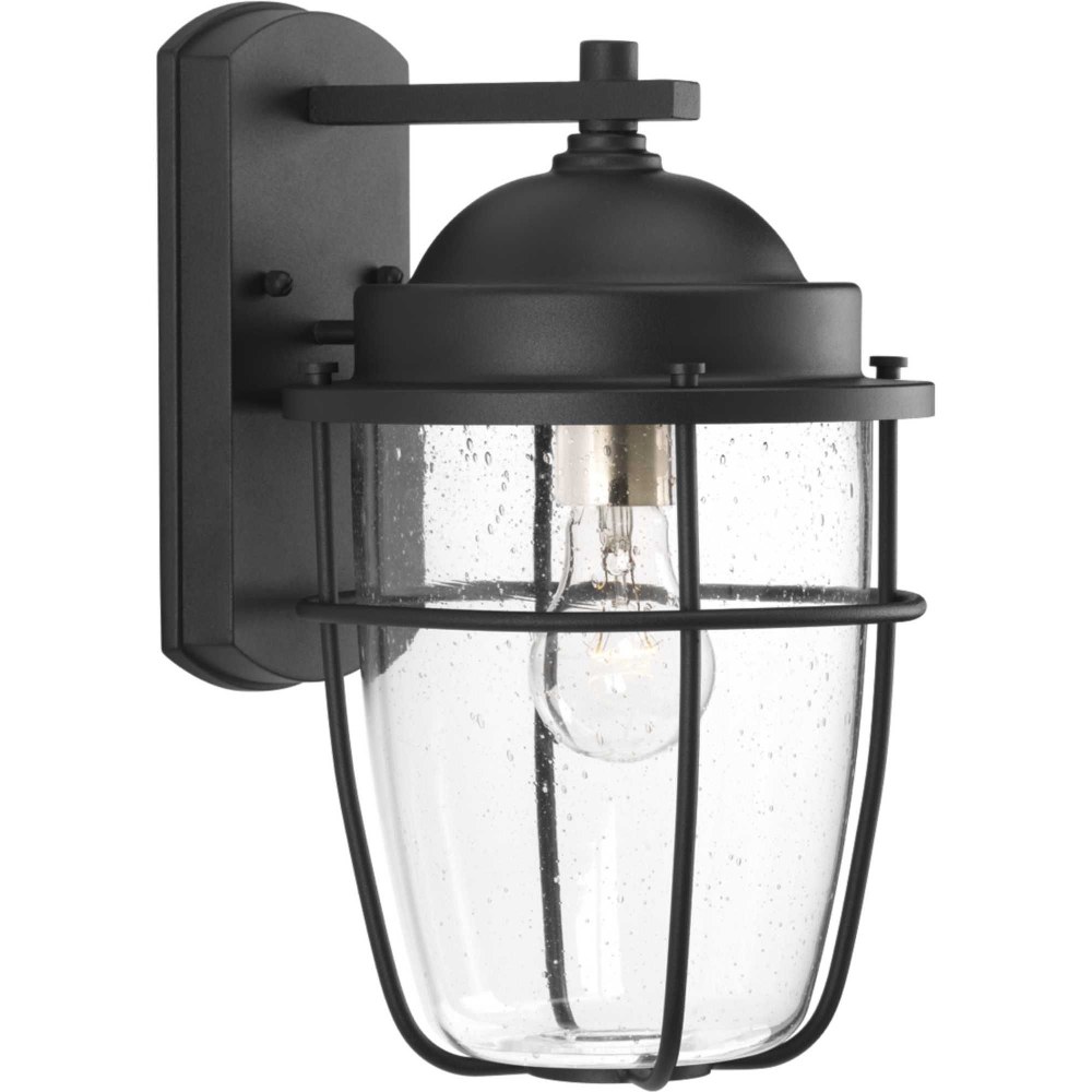 Progress Lighting-P560066-031-Holcombe - 13.625 Inch Height - Outdoor Light - 1 Light - Line Voltage - Wet Rated   Black Finish with Clear Seeded Glass