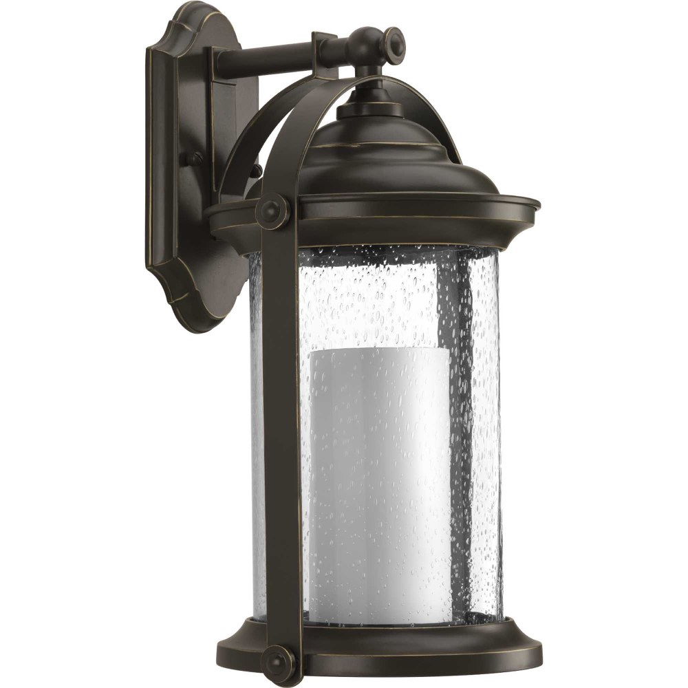 Progress Lighting-P560069-020-30-Whitacre LED - 18 Inch Height - Outdoor Light - 1 Light - Globe Shade - Line Voltage - Wet Rated   Antique Bronze Finish with Clear Seeded/Etched Ivory Glass