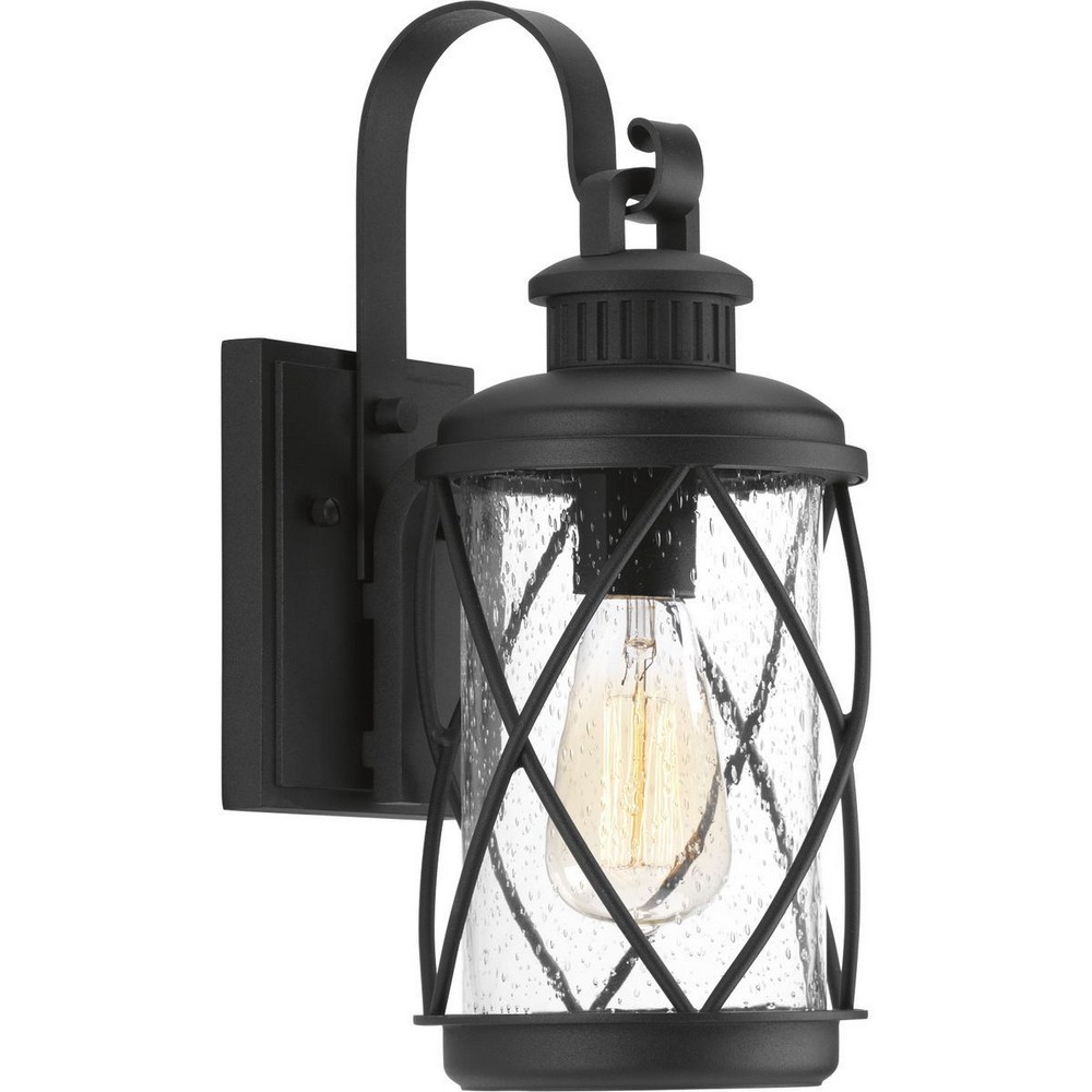 Progress Lighting-P560080-031-Hollingsworth - Outdoor Light - 1 Light in Farmhouse style - 6 Inches wide by 14.5 Inches high   Black Finish with Clear Seeded Glass