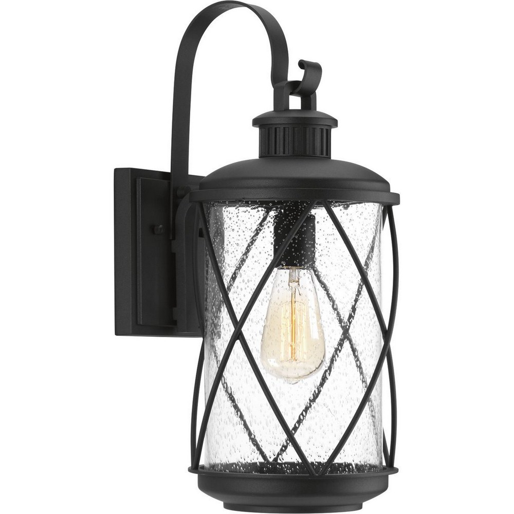 Progress Lighting-P560081-031-Hollingsworth - Outdoor Light - 1 Light in Farmhouse style - 8 Inches wide by 19 Inches high   Black Finish with Clear Seeded Glass