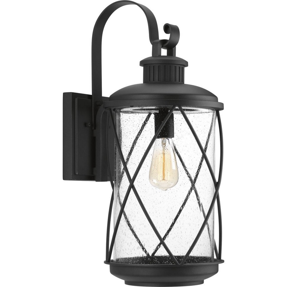 Progress Lighting-P560082-031-Hollingsworth - Outdoor Light - 1 Light in Farmhouse style - 10 Inches wide by 24 Inches high   Black Finish with Clear Seeded Glass