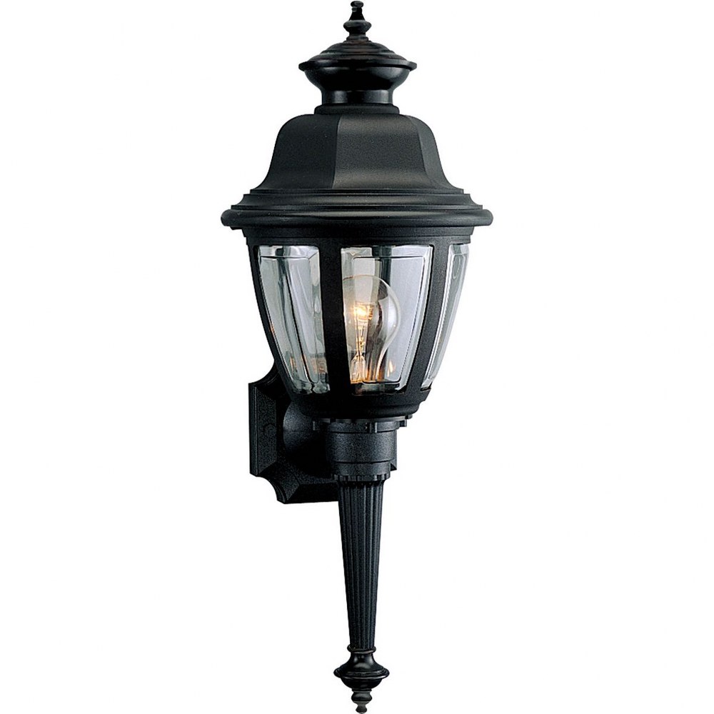 Progress Lighting-P5738-31-Non-Metallic Incandescent - Outdoor Light - 1 Light - Curved Panels Shade in Traditional style - 8 Inches wide by 21 Inches high   Black Finish with Clear Beveled Acrylic Gl