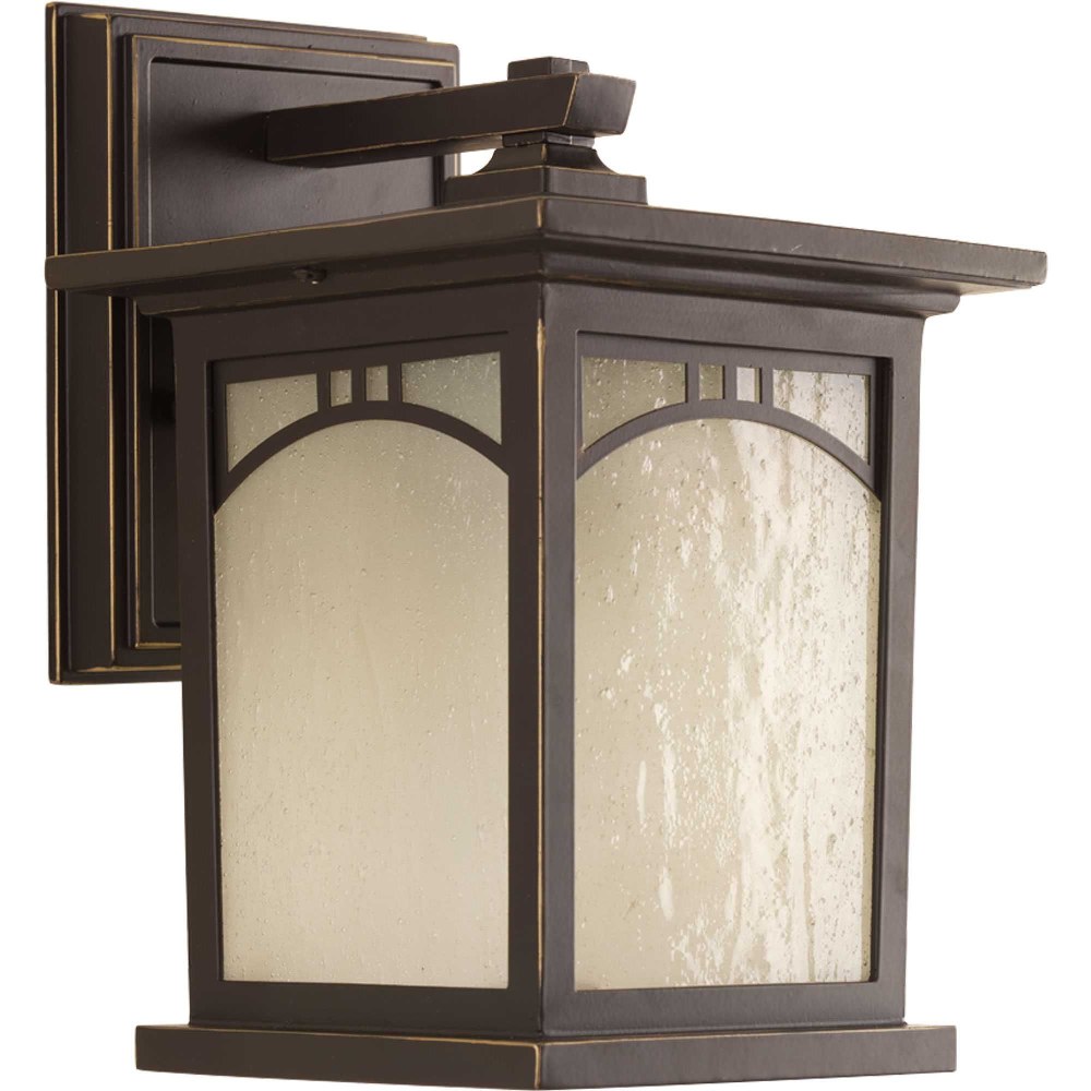 Progress Lighting-P6052-20-Residence - 9.1875 Inch Height - Outdoor Light - 1 Light - Line Voltage - Wet Rated   Antique Bronze Finish with Etched Umber Seeded Glass