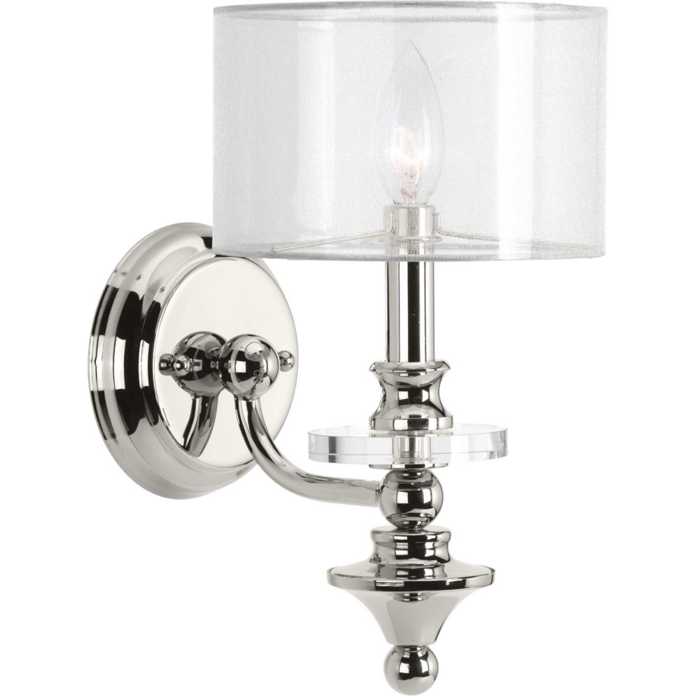 Progress Lighting-P710013-104-Marche - Wall Sconces Light - 1 Light in Luxe and Mid-Century Modern style - 6.88 Inches wide by 12.25 Inches high   Polished Nickel Finish with White Fabric Shade