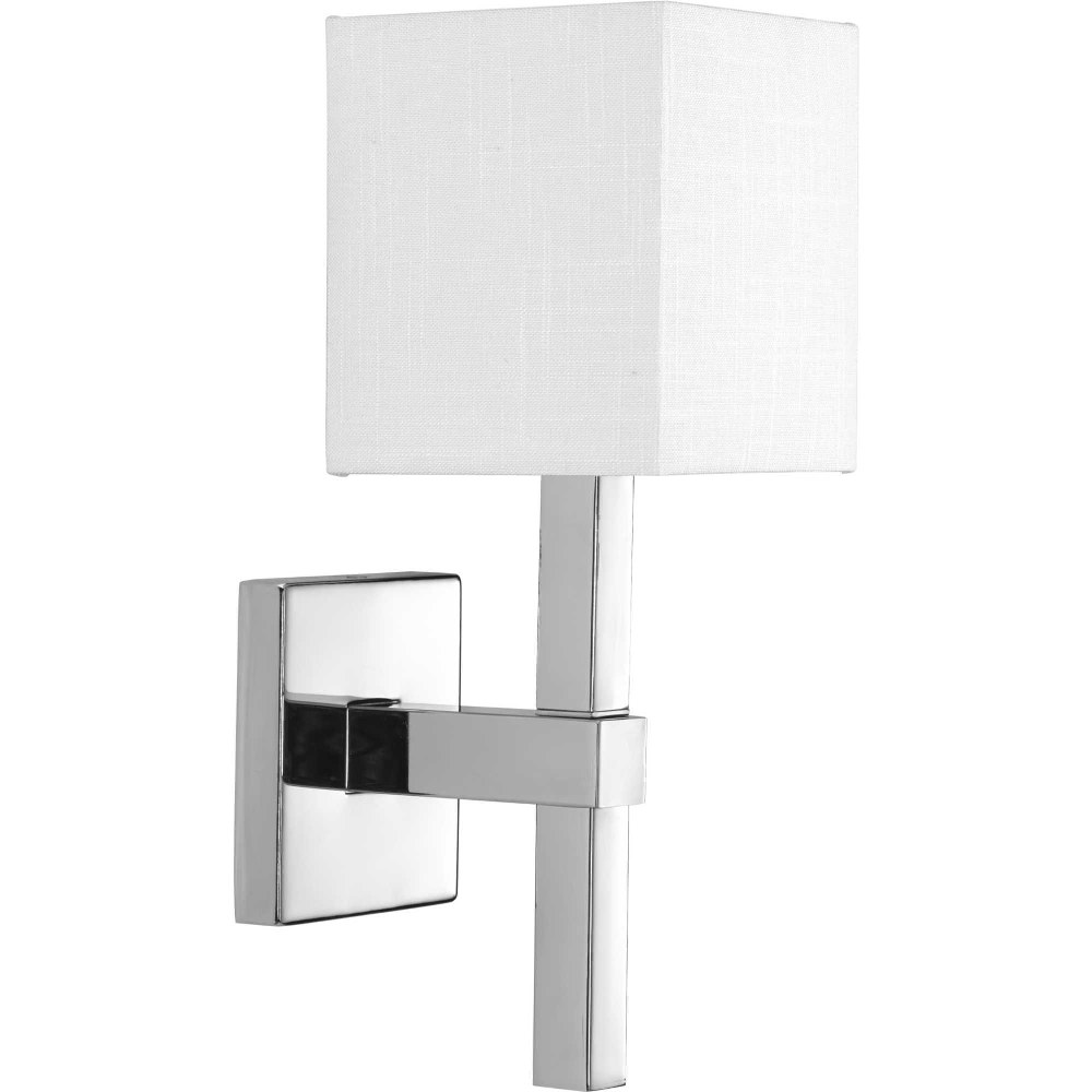 Progress Lighting-P710016-015-Metro - Wall Sconces Light - 1 Light in Luxe and Modern style - 5.5 Inches wide by 15.13 Inches high Polished Chrome  Antique Bronze Finish with White Linen Shade