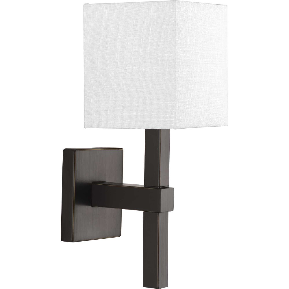 Progress Lighting-P710016-020-Metro - Wall Sconces Light - 1 Light in Luxe and Modern style - 5.5 Inches wide by 15.13 Inches high Antique Bronze  Antique Bronze Finish with White Linen Shade