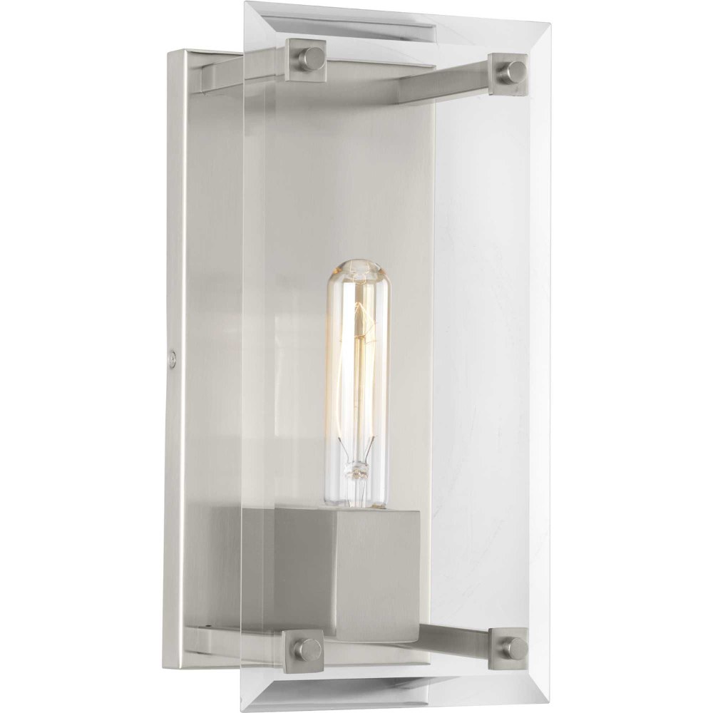 Progress Lighting-P710017-009-Hobbs - Wall Sconces Light - 1 Light - Beveled Shade in Farmhouse style - 6 Inches wide by 12 Inches high Brushed Nickel  Antique Bronze Finish with Clear Glass