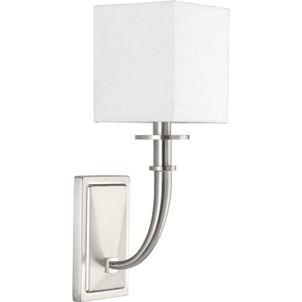 Progress Lighting-P710025-009-Avana - Wall Sconces Light - 1 Light in Luxe and Modern style - 5.63 Inches wide by 16 Inches high Brushed Nickel  Polished Nickel Finish with White Linen Shade