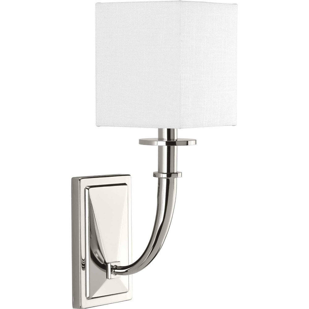 Progress Lighting-P710025-104-Avana - Wall Sconces Light - 1 Light in Luxe and Modern style - 5.63 Inches wide by 16 Inches high Polished Nickel  Polished Nickel Finish with White Linen Shade