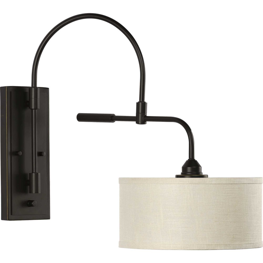 Progress Lighting-P710045-020-Kempsey - Wall Brackets Light - 1 Light - Cylinder Shade in Farmhouse style - 12 Inches wide by 19.75 Inches high Antique Bronze  Brushed Nickel Finish with Summer Linen 