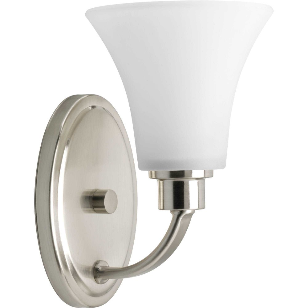 Progress Lighting-P2000-09-Joy - 1 Light in Transitional and Traditional style - 6 Inches wide by 9.5 Inches high Brushed Nickel  Brushed Nickel Finish with White Etched Glass