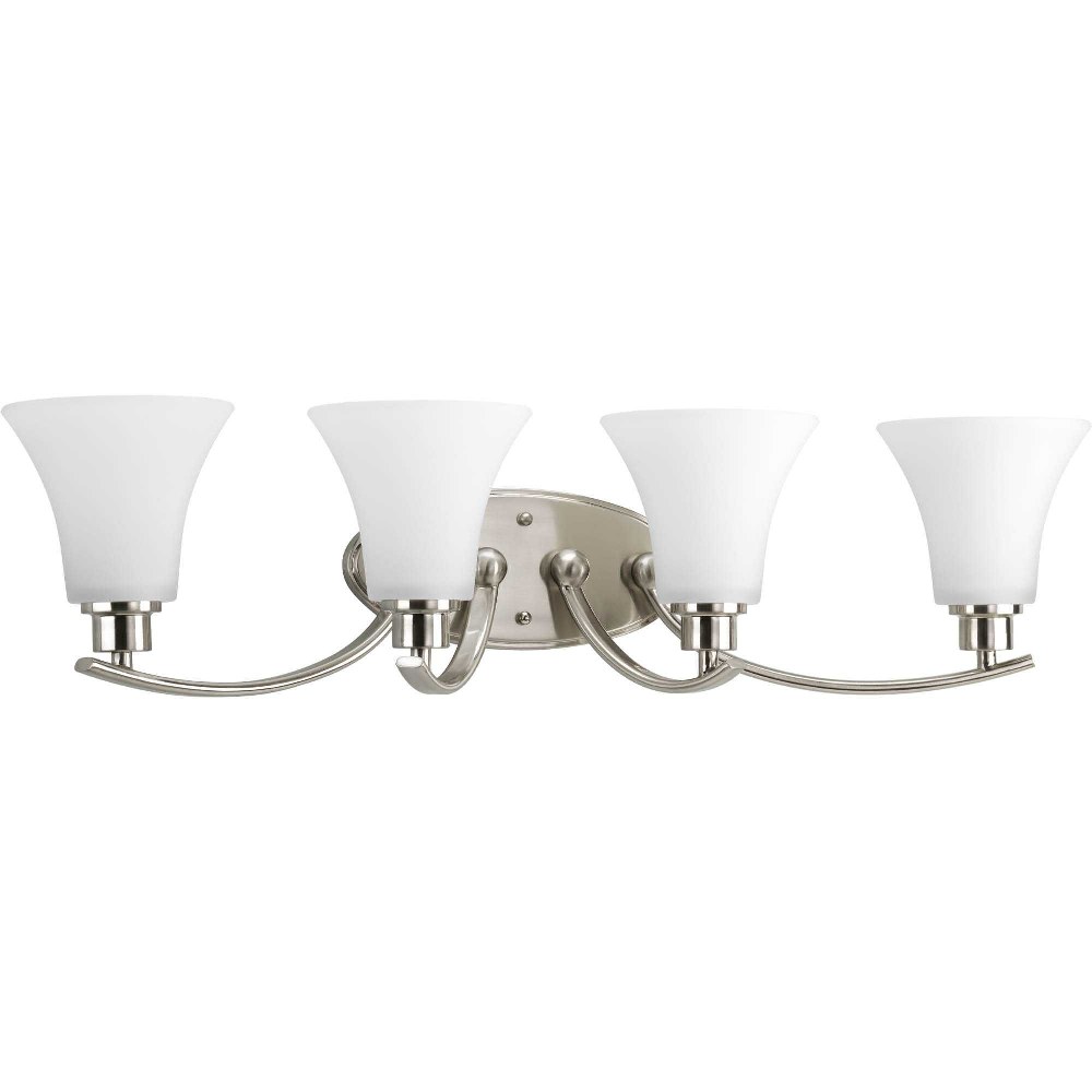 Progress Lighting-P2003-09-Joy - 30 Inch Width - 4 Light - Line Voltage - Damp Rated Brushed Nickel  Brushed Nickel Finish with White Etched Glass