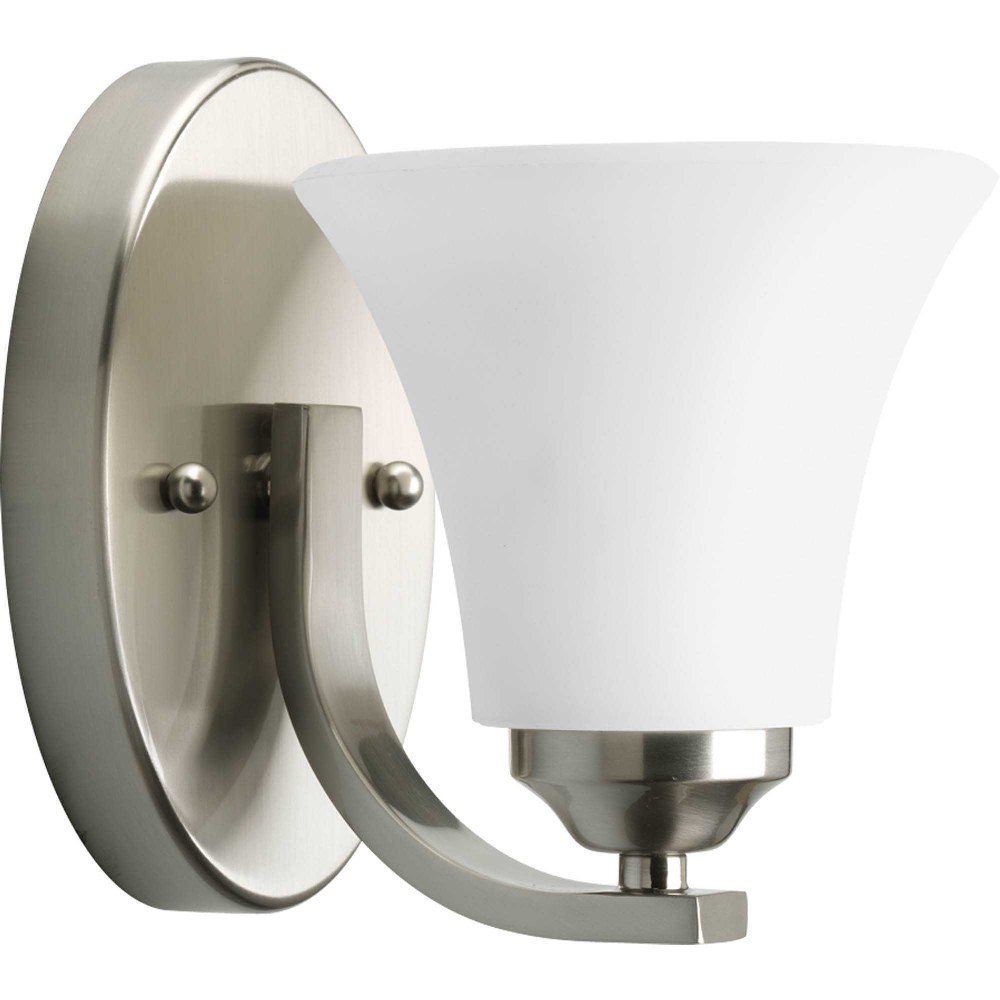 Progress Lighting-P2008-09-Adorn - 1 Light - Fluted Shade in Transitional and Traditional style - 5.25 Inches wide by 6.75 Inches high Brushed Nickel  Brushed Nickel Finish with White Etched Glass