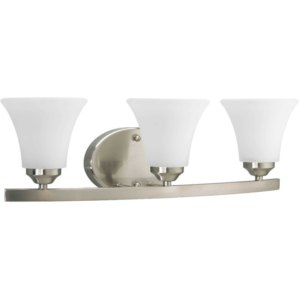 Progress Lighting-P2010-09-Adorn - 3 Light - Fluted Shade in Transitional and Traditional style - 21.5 Inches wide by 6.63 Inches high Brushed Nickel  Brushed Nickel Finish with White Etched Glass