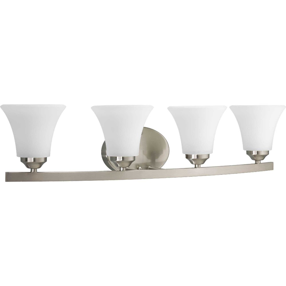 Progress Lighting-P2011-09-Adorn - 4 Light - Fluted Shade in Transitional and Traditional style - 28.25 Inches wide by 6.63 Inches high Brushed Nickel  Brushed Nickel Finish with White Etched Glass