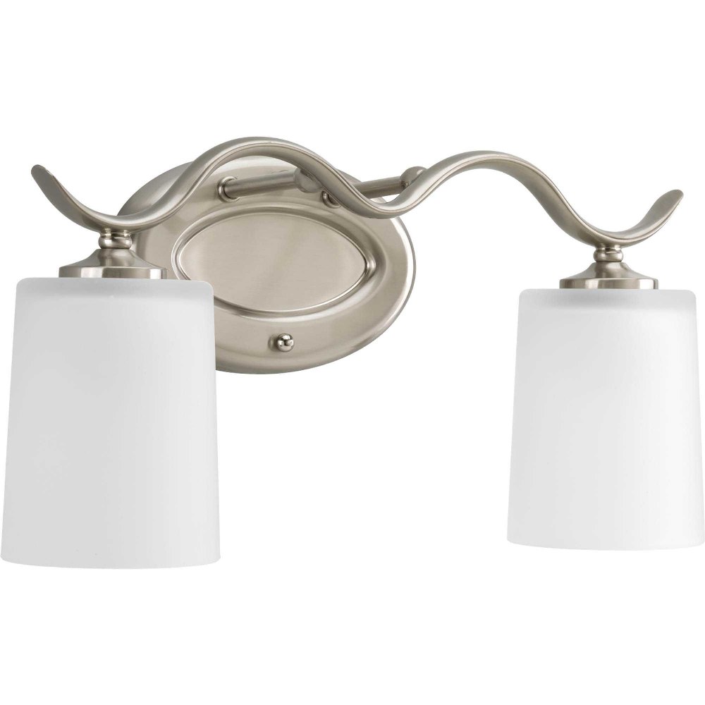 Progress Lighting-P2019-09-Inspire - 2 Light in Transitional and Traditional style - 15 Inches wide by 8.5 Inches high Brushed Nickel  Antique Bronze Finish with White Etched Glass