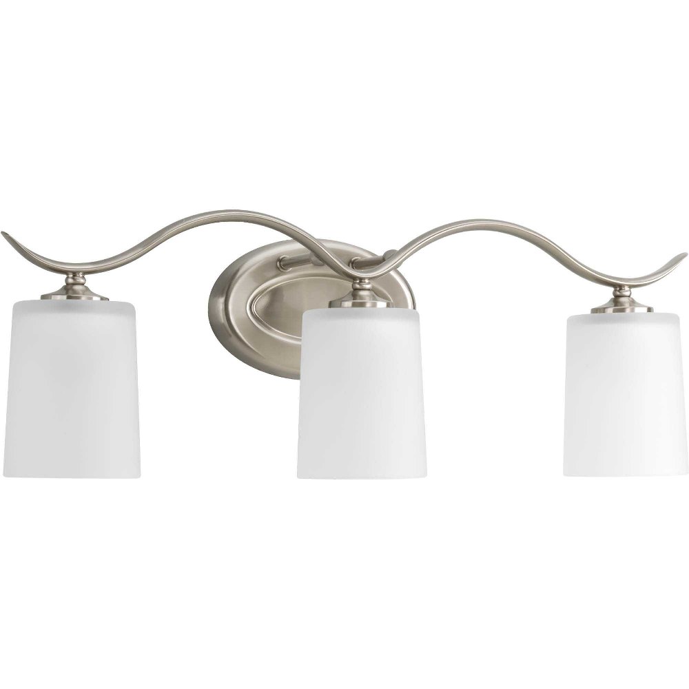 Progress Lighting-P2020-09-Inspire - 3 Light in Transitional and Traditional style - 22.38 Inches wide by 8.19 Inches high Brushed Nickel  Antique Bronze Finish with White Etched Glass