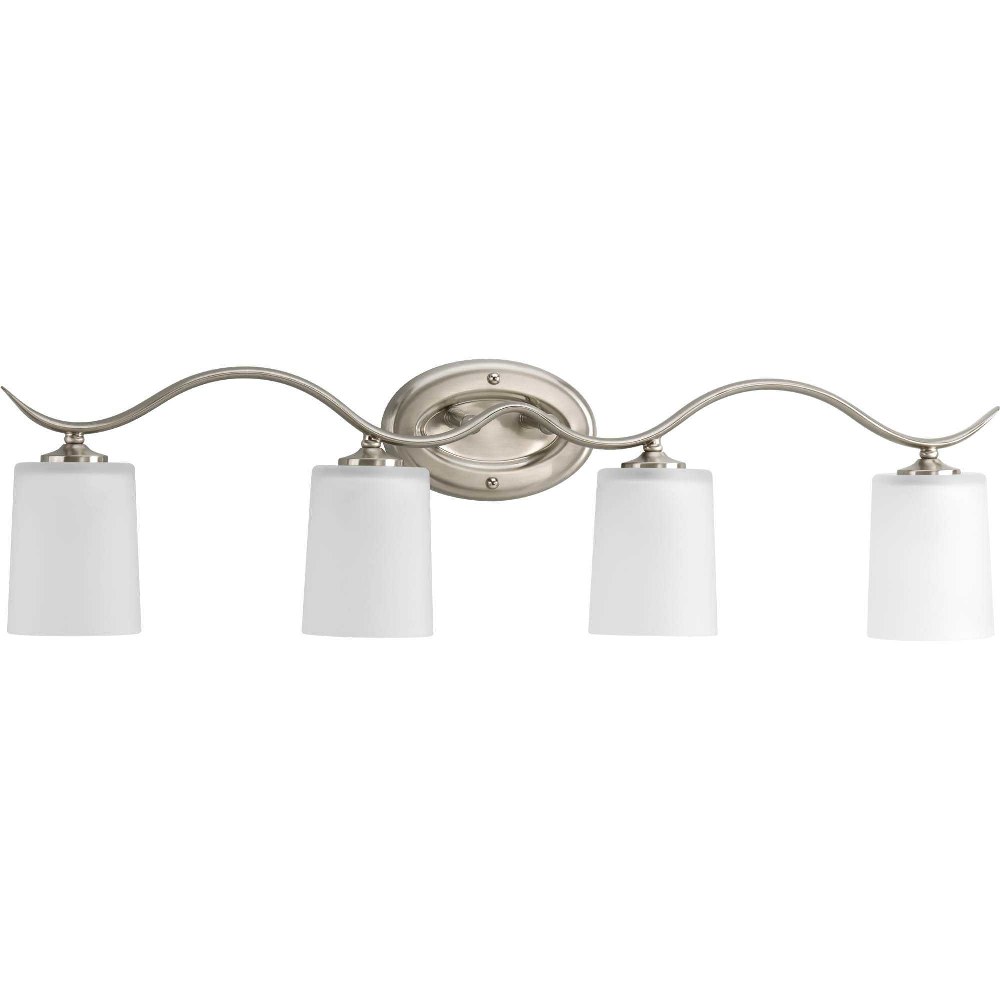 Progress Lighting-P2021-09-Inspire - 4 Light in Transitional and Traditional style - 31.38 Inches wide by 8.5 Inches high Brushed Nickel  Antique Bronze Finish with White Etched Glass