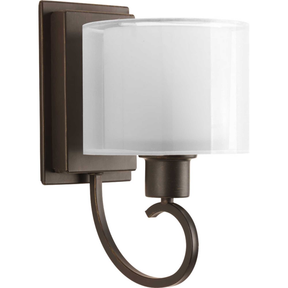 Progress Lighting-P2041-20-Invite - 1 Light in New Traditional and Transitional style - 6.5 Inches wide by 11.5 Inches high Antique Bronze  Antique Bronze Finish with White Glass with Silk Mylar Shade