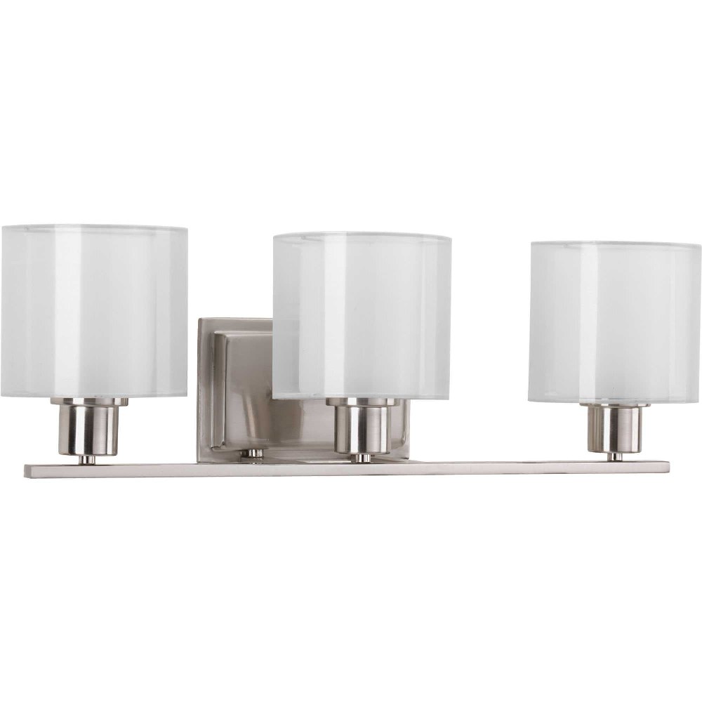 Progress Lighting-P2079-09-Invite - 23.5 Inch Width - 3 Light - Line Voltage - Damp Rated   Brushed Nickel Finish with White Silk Mylar Shade