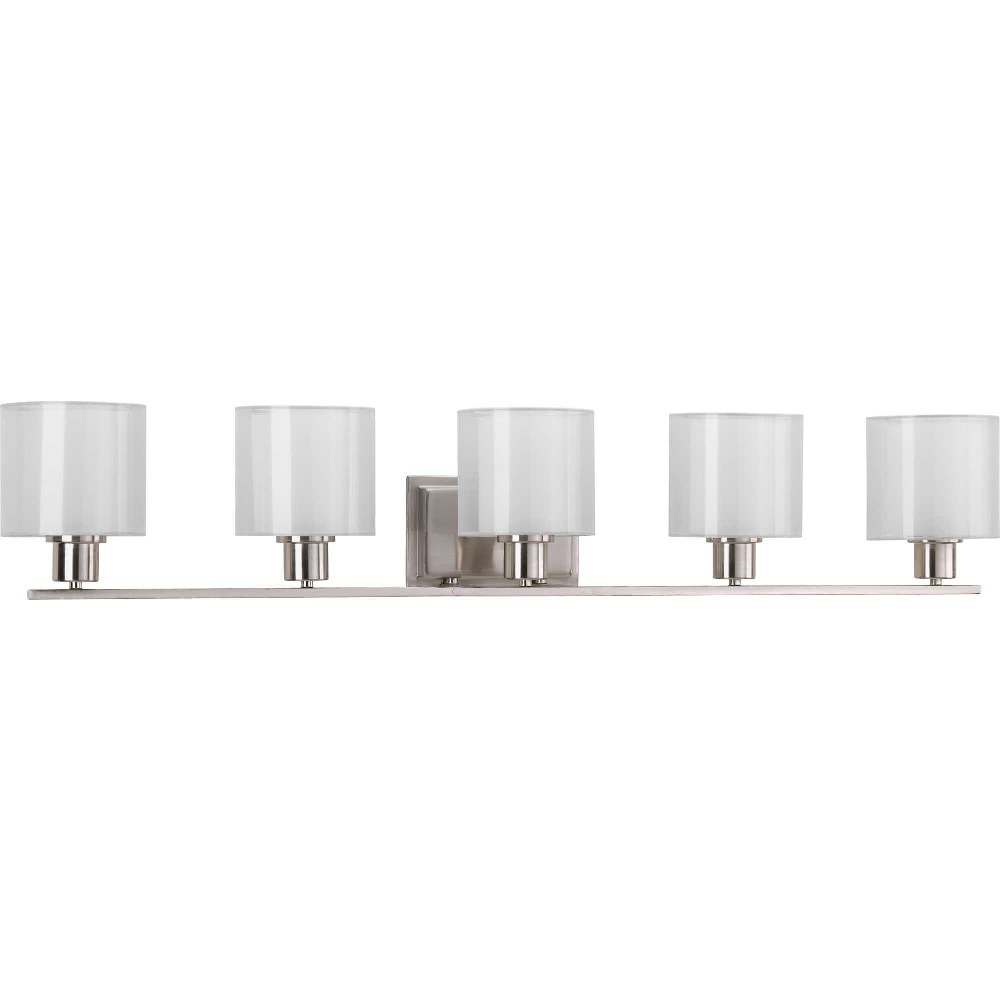 Progress Lighting-P2081-09-Invite - 5 Light in New Traditional and Transitional style - 41.5 Inches wide by 7.38 Inches high   Brushed Nickel Finish with White Silk Mylar Shade