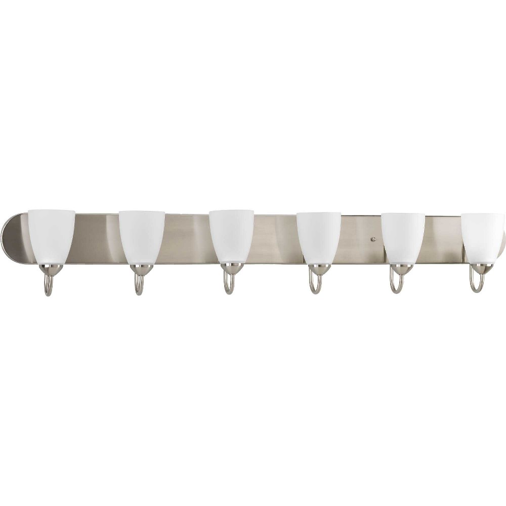 Progress Lighting-P2714-09-Gather - 6 Light in Transitional and Traditional style - 48 Inches wide by 7.5 Inches high Brushed Nickel  Antique Bronze Finish with White Etched Glass