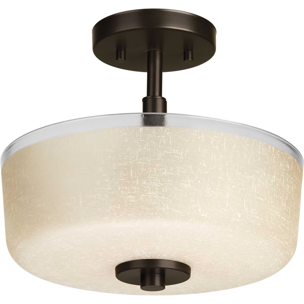 Progress Lighting-P2851-20-Alexa - Close-to-Ceiling Light - 2 Light - Bowl Shade in Modern style - 12.25 Inches wide by 10.88 Inches high Antique Bronze  Brushed Nickel Finish with White Linen Glass