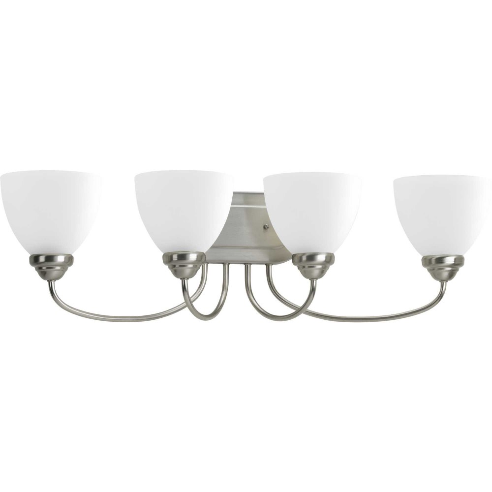Progress Lighting-P2928-09-Heart - 4 Light in Farmhouse style - 29.88 Inches wide by 8.25 Inches high   Brushed Nickel Finish with White Etched Glass