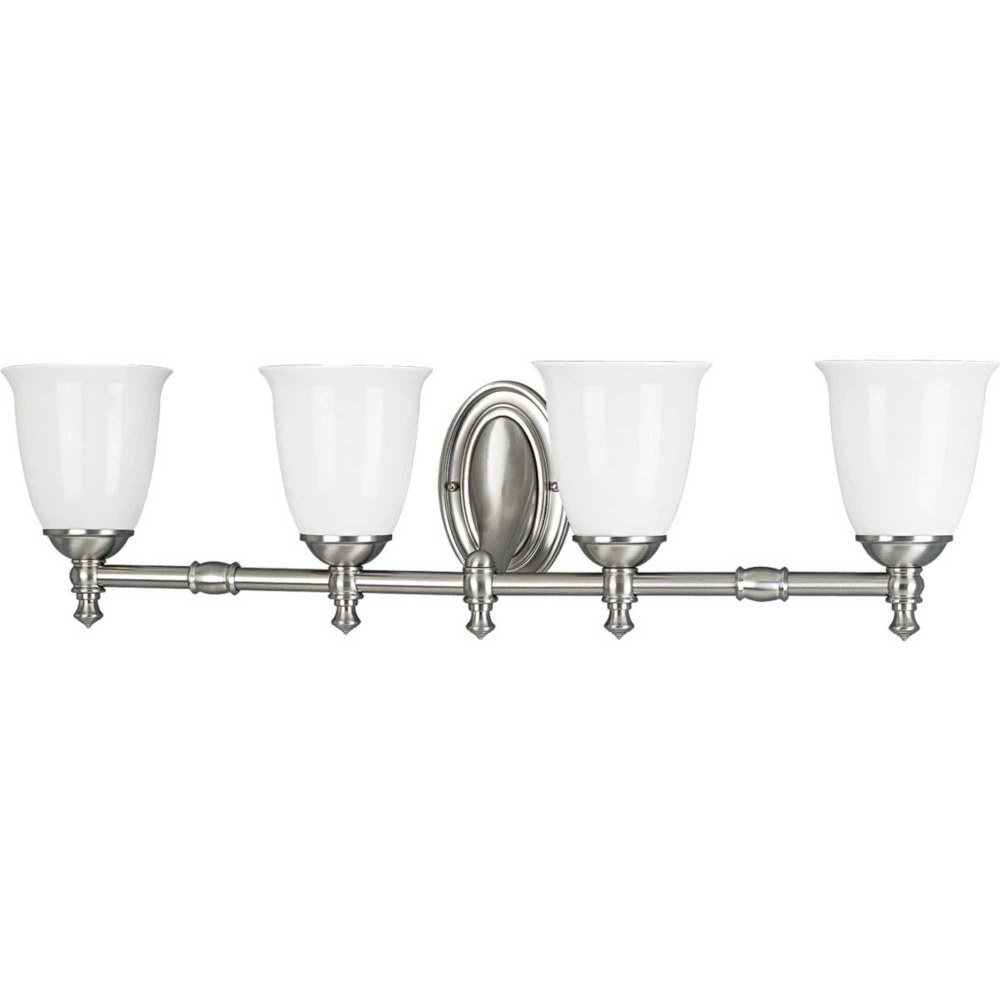 Progress Lighting-P3041-09-Victorian - 4 Light in Farmhouse style - 32.5 Inches wide by 8.63 Inches high Brushed Nickel  Brushed Nickel Finish with White Opal Glass