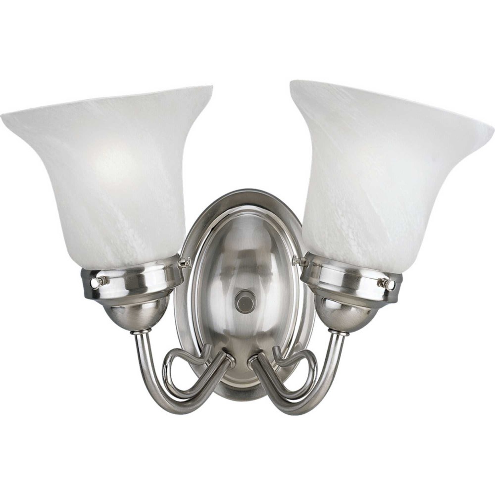Brushed Nickel Progress Lighting P3367-09 1-Light Bath Bracket with Etched Alabaster Style Glass