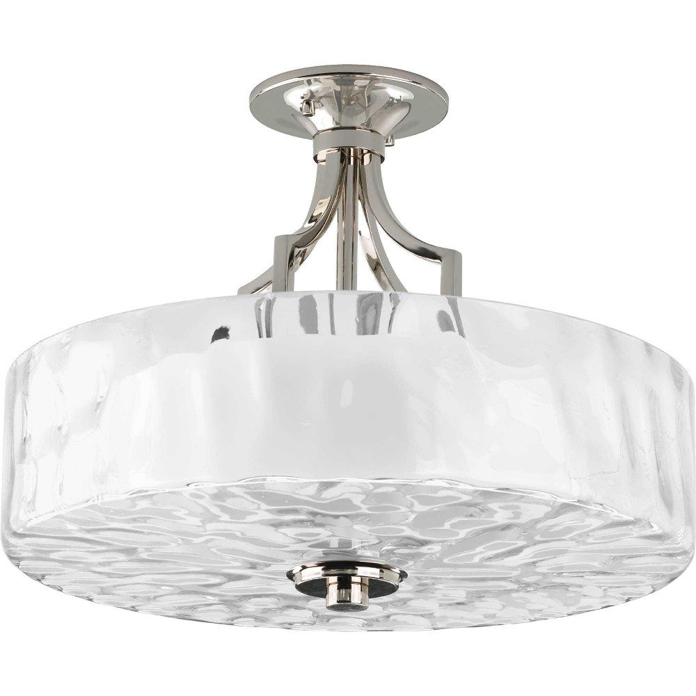 Progress Lighting-P3434-104-Caress - Close-to-Ceiling Light - 2 Light - Bowl Shade in Luxe and New Traditional style - 16 Inches wide by 12.13 Inches high   Polished Nickel Finish with Clear Water Gla