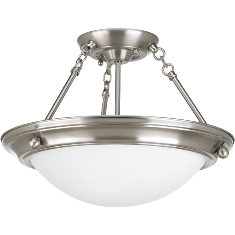 Progress Lighting-P3567-09-Eclipse - Close-to-Ceiling Light - 2 Light - Bowl Shade in Modern style - 15.25 Inches wide by 10.63 Inches high   Brushed Nickel Finish with Satin White Glass