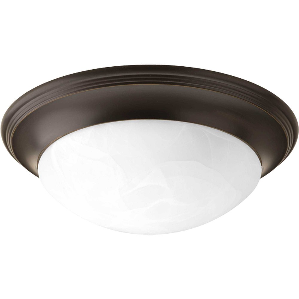 Progress Lighting-P3689-20-Alabaster Glass - Close-to-Ceiling Light - 2 Light - Bowl Shade in Transitional and Traditional style - 14 Inches wide by 4.63 Inches high   Antique Bronze Finish with Alaba