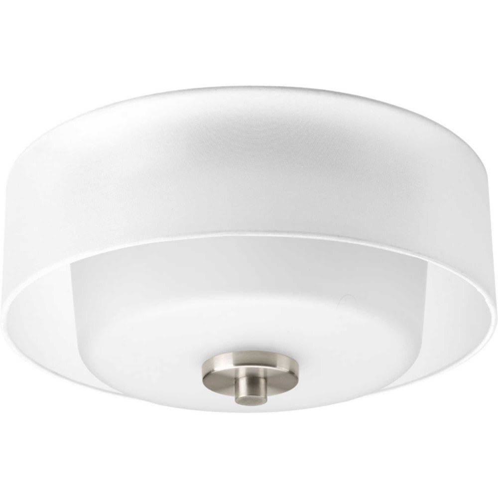 Progress Lighting-P3693-09-Invite - Close-to-Ceiling Light - 2 Light in New Traditional and Transitional style - 12 Inches wide by 5.38 Inches high   Brushed Nickel Finish with White Glass with Silk M