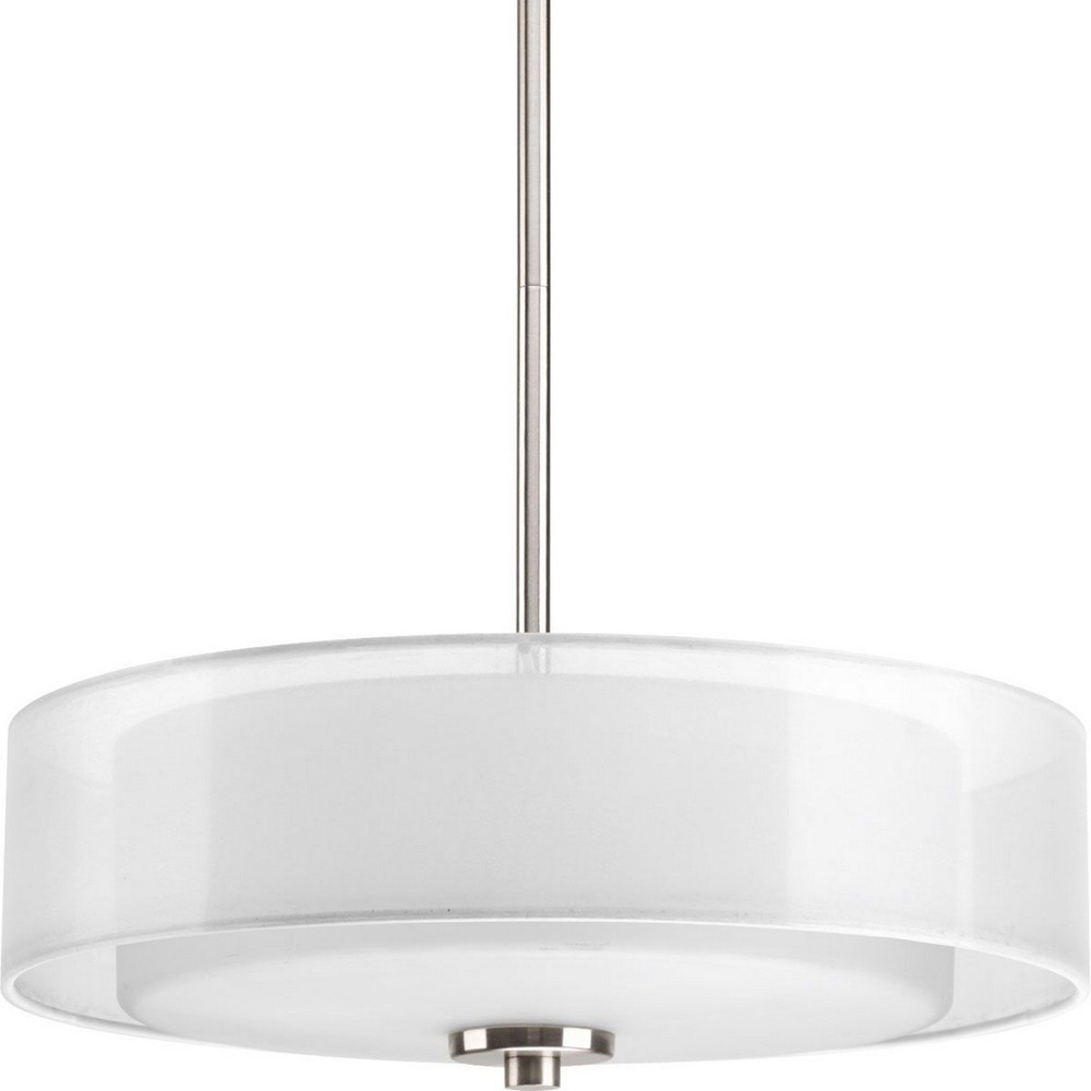 Progress Lighting-P3694-09-Invite - 5.25 Inch Height - Close-to-Ceiling Light - 3 Light - Line Voltage   Brushed Nickel Finish with White Glass with Silk Mylar Shade