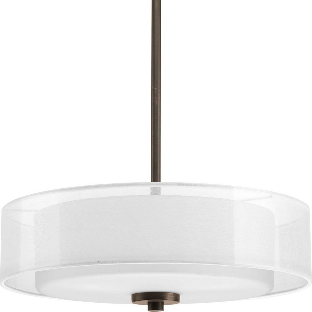 Progress Lighting-P3694-20-Invite - Close-to-Ceiling Light - 3 Light in New Traditional and Transitional style - 15 Inches wide by 5.25 Inches high   Antique Bronze Finish with White Glass with Silk M