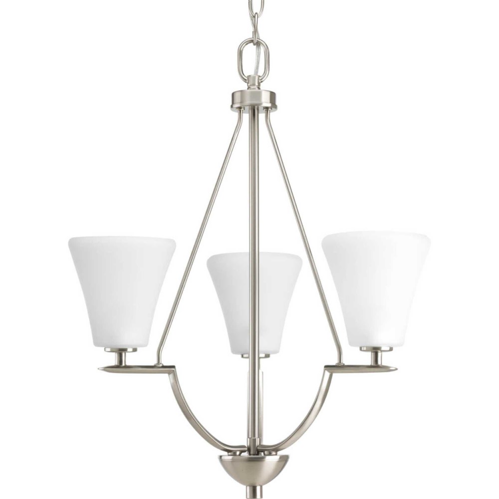 Progress Lighting-P3821-09-Bravo - Chandeliers Light - 3 Light in Modern style - 18 Inches wide by 21.5 Inches high Brushed Nickel  Brushed Nickel Finish with White Etched Glass