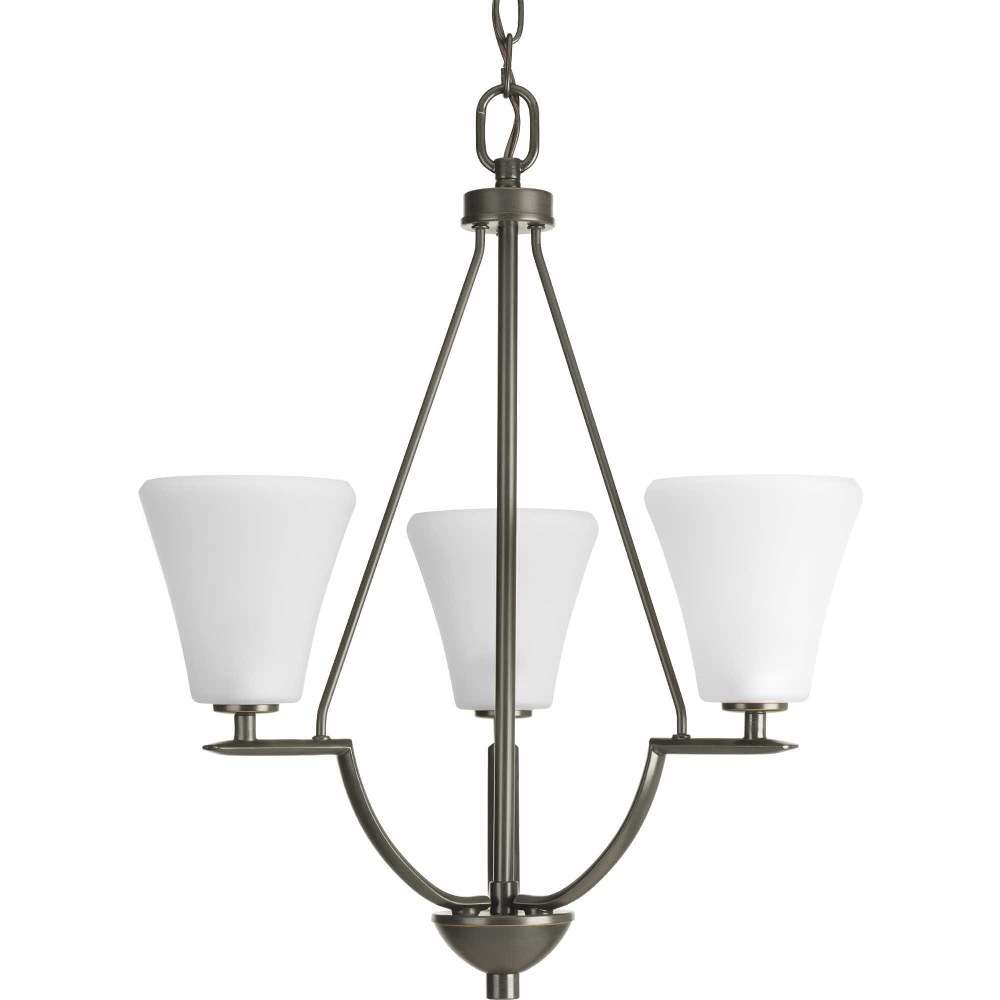 Progress Lighting-P3821-20W-Bravo - Chandeliers Light - 3 Light in Modern style - 18 Inches wide by 21.5 Inches high Antique Bronze  Brushed Nickel Finish with White Etched Glass