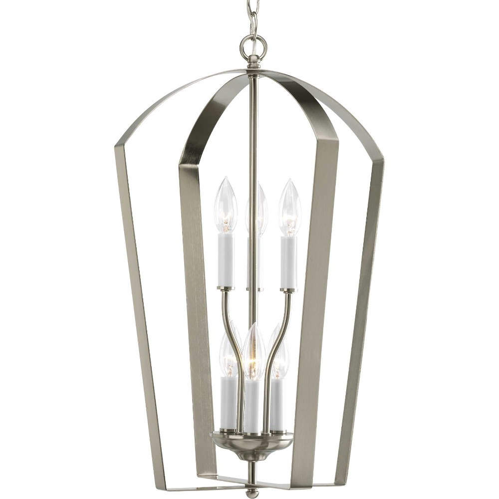 Progress Lighting-P3929-09-Gather - 6 Light in Transitional and Traditional style - 15 Inches wide by 24 Inches high Brushed Nickel  Antique Bronze Finish