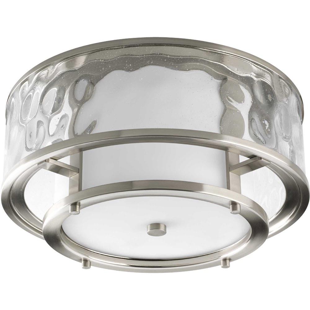 Progress Lighting-P3942-09-Bay Court - Close-to-Ceiling Light - 2 Light - Cylinder Shade in Coastal style - 15 Inches wide by 7.38 Inches high   Brushed Nickel Finish with Clear/Etched Opal Glass