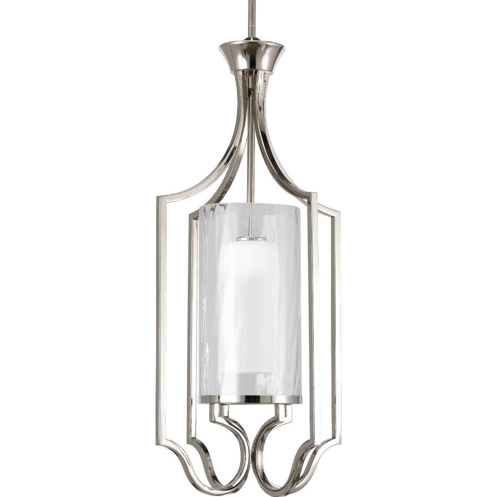 Progress Lighting-P3946-104-Caress - 1 Light in Luxe and New Traditional style - 14 Inches wide by 30 Inches high   Polished Nickel Finish with Etched Opal/Clear Water Glass