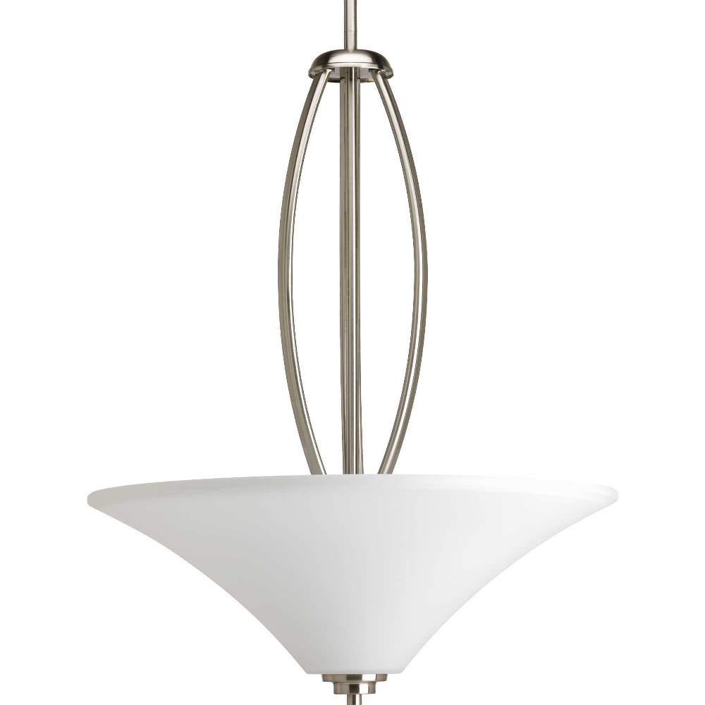 Progress Lighting-P3951-09-Joy - Pendants Light - 3 Light - Bowl Shade in Transitional and Traditional style - 19.5 Inches wide by 24.75 Inches high   Brushed Nickel Finish with White Etched Glass