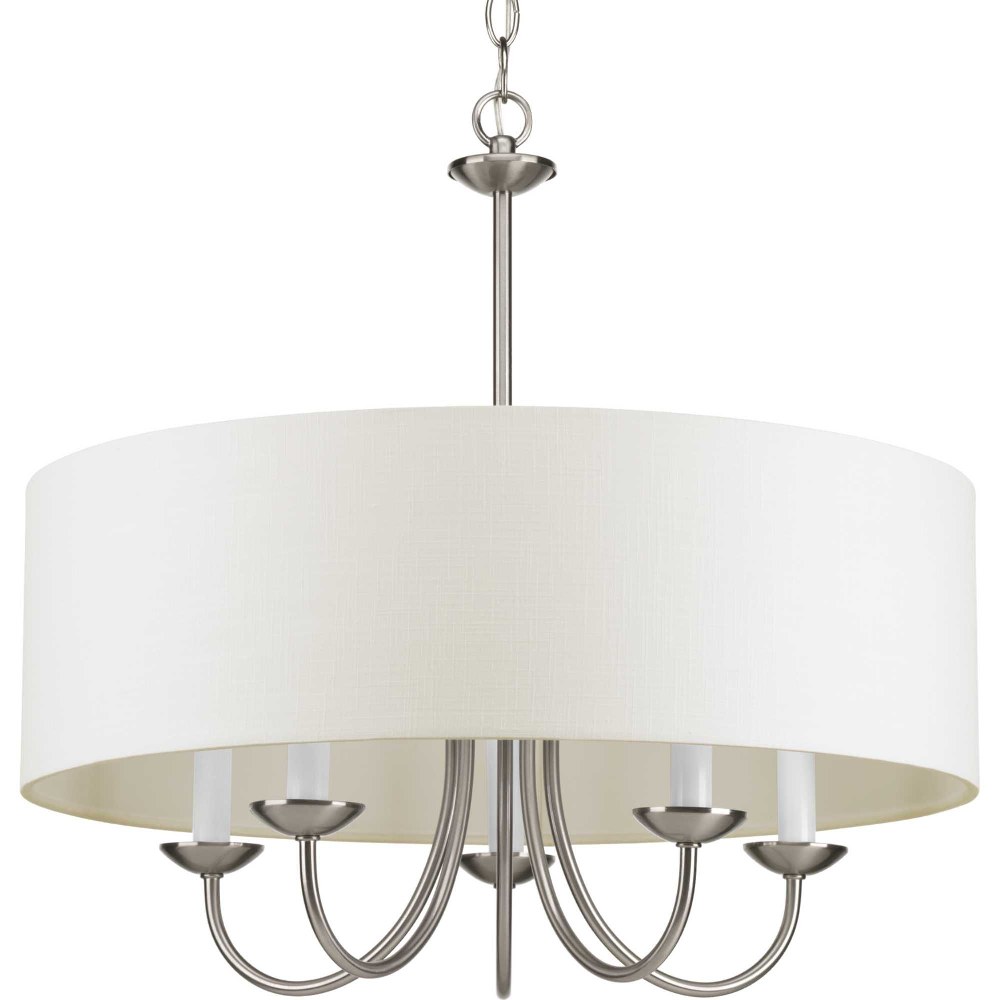 Progress Lighting-P4217-09-Drum Shade 5-Light Chandelier in Farmhouse Style - 21.63 Inches Wide by 21.13 Inches Tall   Brushed Nickel Finish with Off-White Linen Fabric Shade