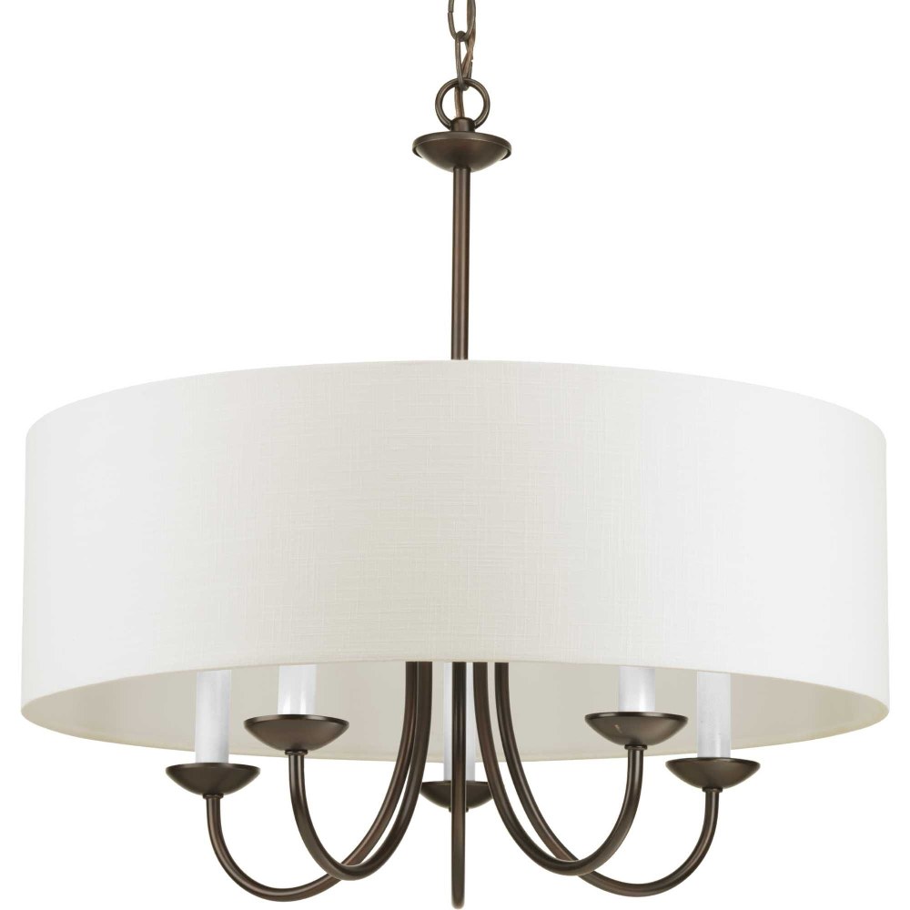 Progress Lighting-P4217-20-Drum Shade 5-Light Chandelier in Farmhouse Style - 21.63 Inches Wide by 21.13 Inches Tall   Antique Bronze Finish with Off-White Linen Fabric Shade