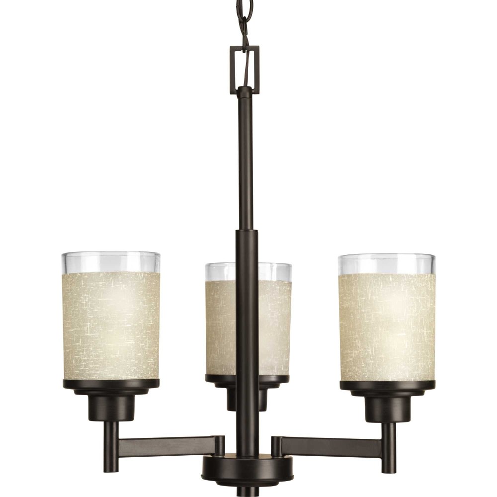 Progress Lighting-P4458-20-Alexa - 19.625 Inch Height - Chandeliers Light - 3 Light - Line Voltage Antique Bronze  Brushed Nickel Finish with White Linen Glass