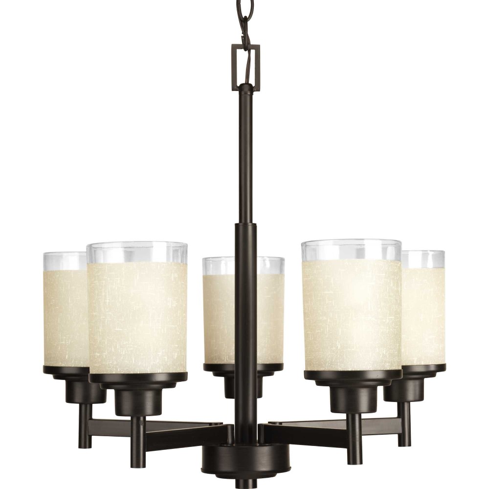 Progress Lighting-P4459-20-Alexa - 19.75 Inch Height - Chandeliers Light - 5 Light - Line Voltage Antique Bronze  Brushed Nickel Finish with White Linen Glass