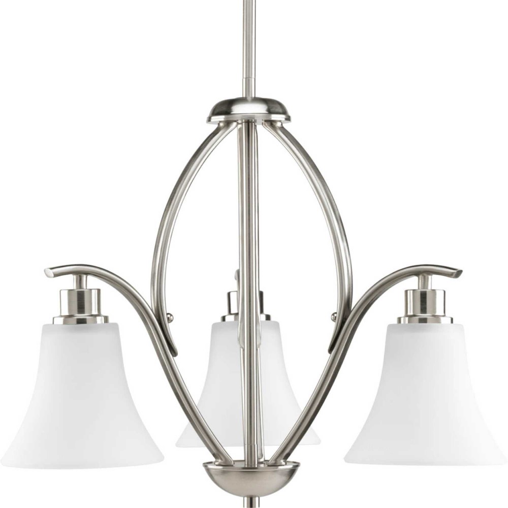 Progress Lighting-P4489-09-Joy - Chandeliers Light - 3 Light in Transitional and Traditional style - 20 Inches wide by 16.38 Inches high Brushed Nickel  Brushed Nickel Finish with White Etched Glass