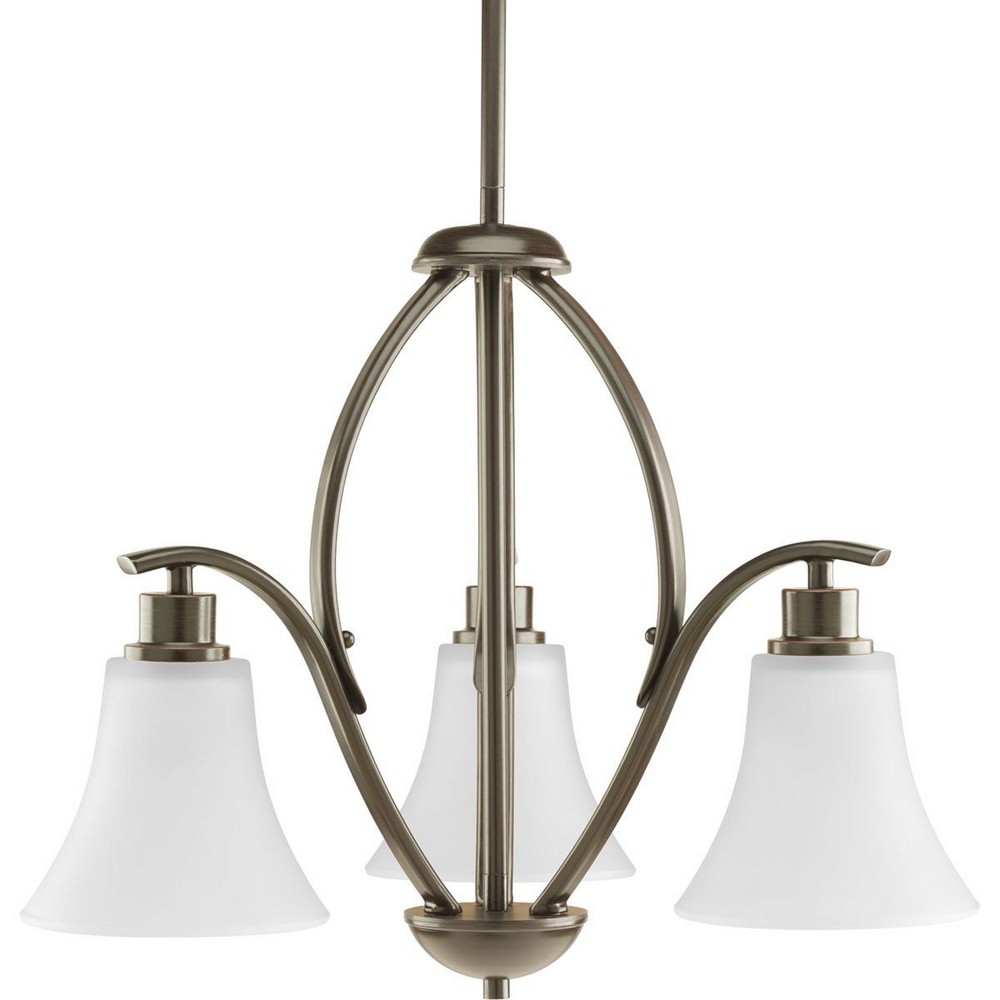 Progress Lighting-P4489-20W-Joy - Chandeliers Light - 3 Light in Transitional and Traditional style - 20 Inches wide by 16.38 Inches high Antique Bronze  Brushed Nickel Finish with White Etched Glass