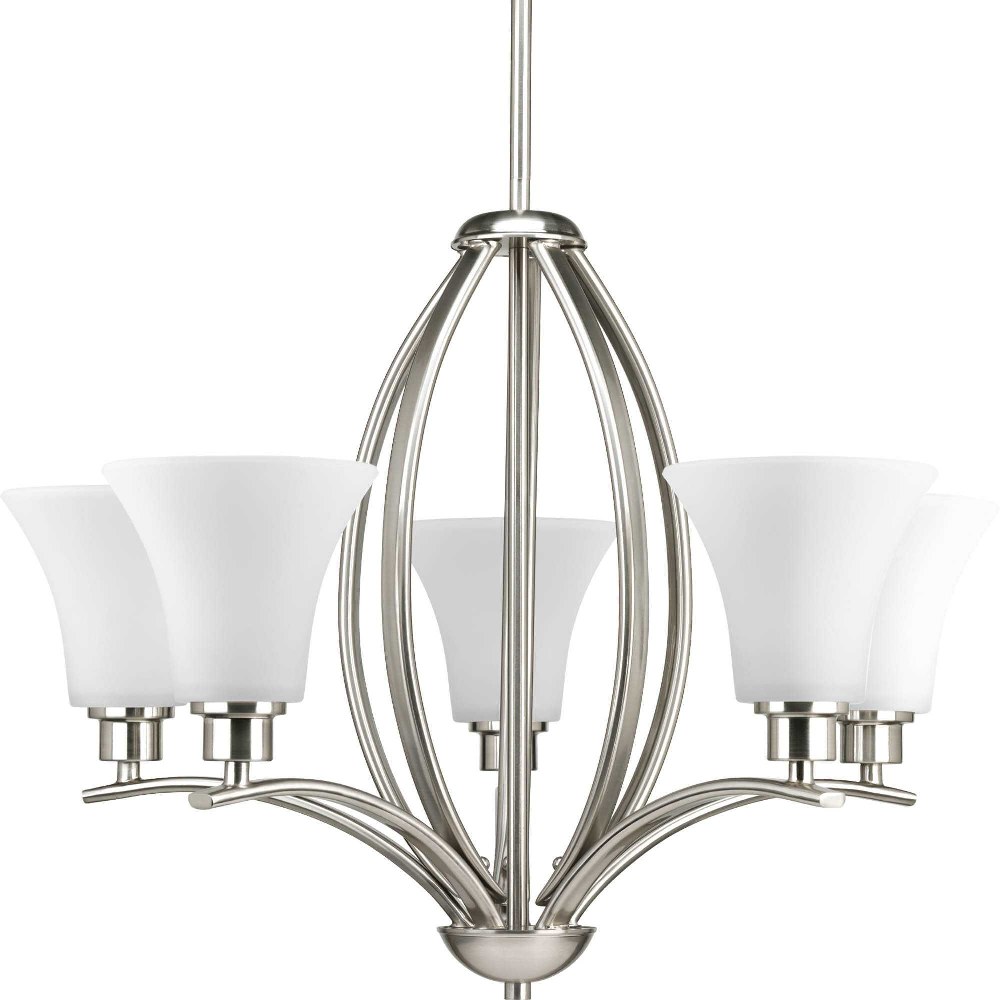 Progress Lighting-P4490-09-Joy - 18.875 Inch Height - Chandeliers Light - 5 Light - Line Voltage Brushed Nickel Etched White Brushed Nickel Finish with White Etched Glass